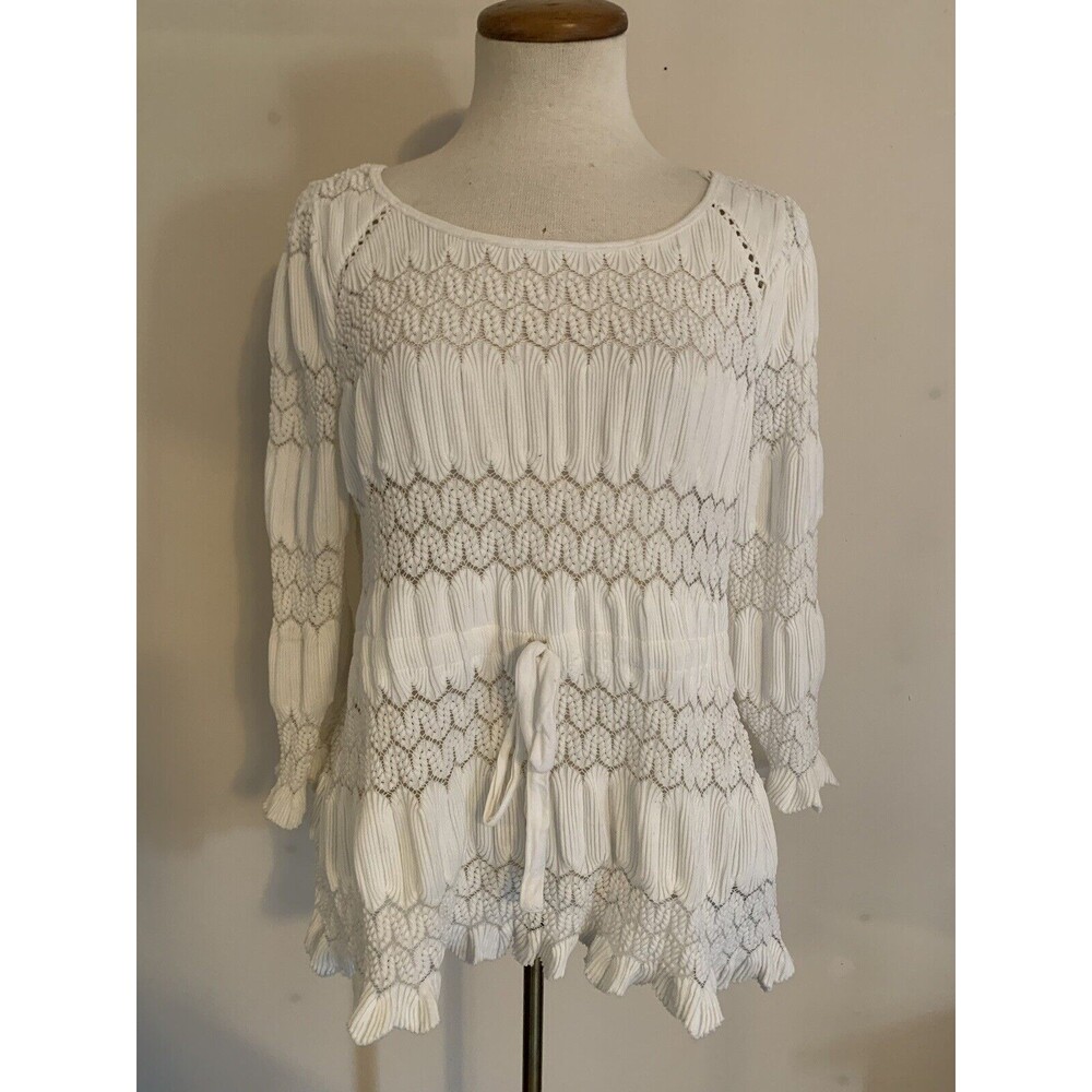 Free People Top Woman S White Boho Beachy Crochet Knit Tunic Blouse Cover Up